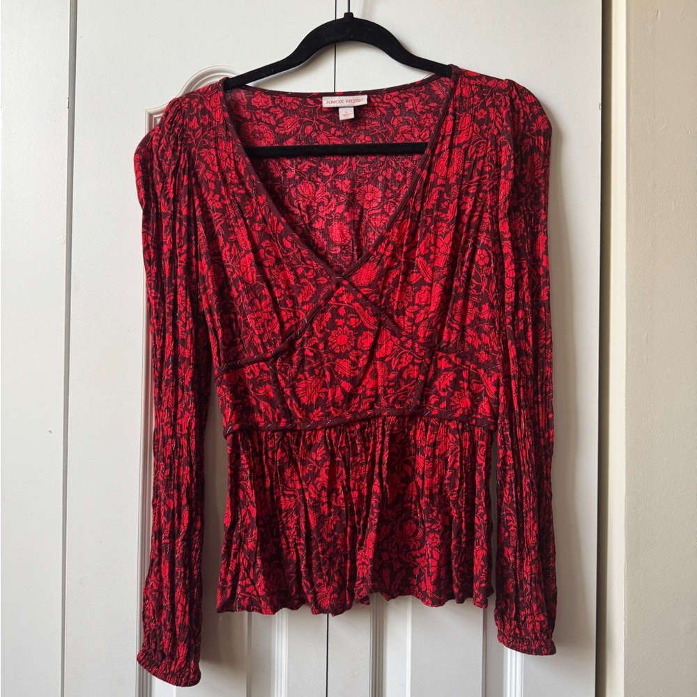Floral Red Wrap Top